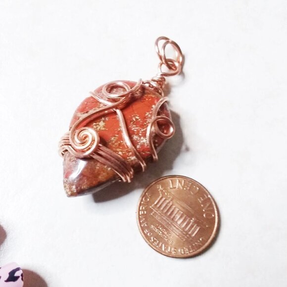 Red & Brown Jasper Pendant - Copper Wire Wrapped Bail - Picture 4 of 5